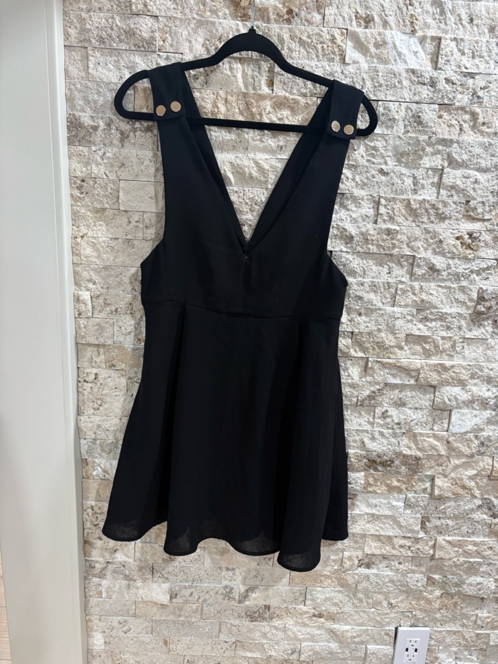 Puella Black V-Neck Sleeveless Mini Dress with Button-Straps size M - Picture 9 of 9